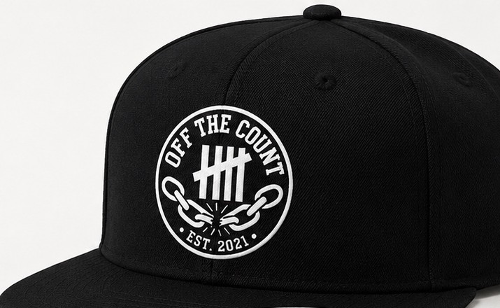Black flat-brim snapback with the embroidered Off The Count seal